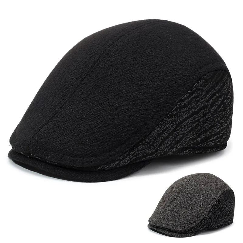 Men's Winter Warm Flat Cap Wool Blend Ivy Beret Hat With Ear Protection Fleece Lined Adjustable Windproof Outdoor Casual