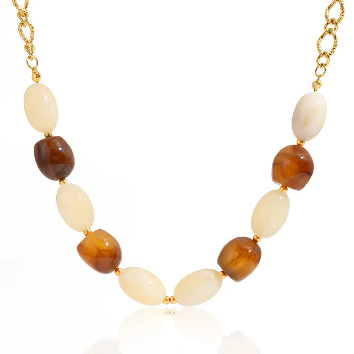 Vintage Roestvrij Staal Hars Kraal Ketting Voor Vrouwen Verguld Ovaal Beige Amber Steen Sieraden Kettingen Cadeau
