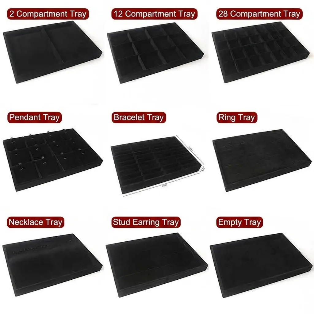 Black Velvet Wood Jewelry Display Tray Organizer For Rings Earrings Necklaces Bracelets Stackable Storage Drawer Showcase