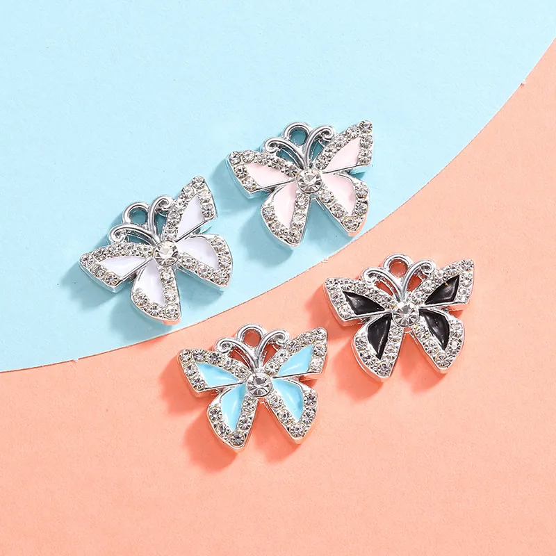 Butterfly Charms Alloy Rhinestone Enamel Pendants For Necklace Bracelet Making DIY Jewelry Accessories Elegant