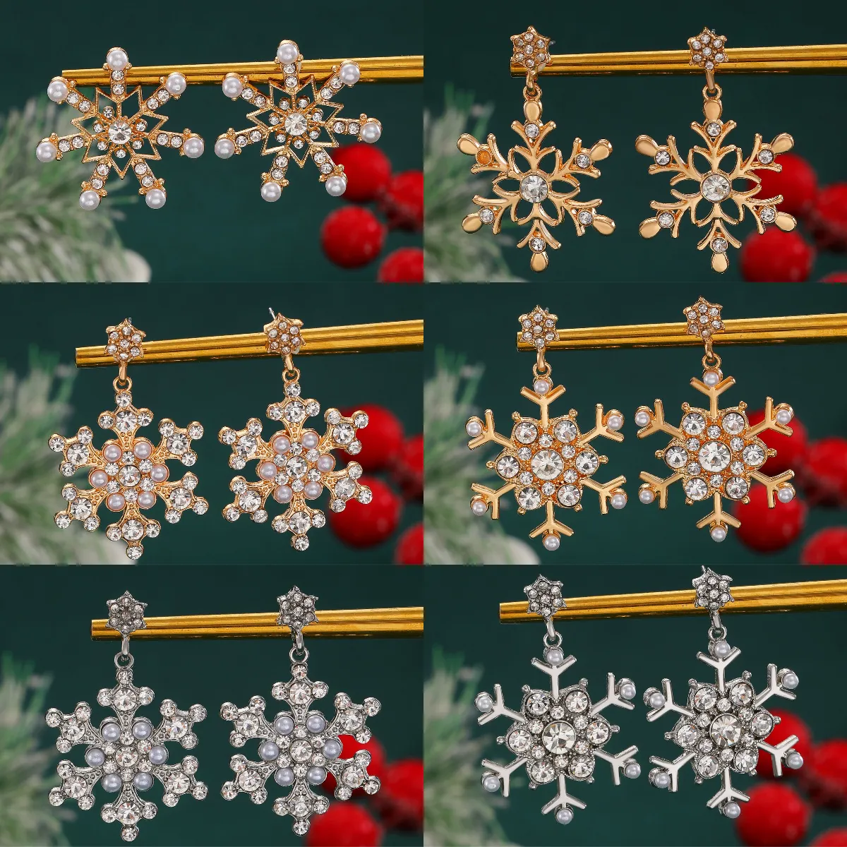 Elegant Christmas Snowflake Artificial Pearl Rhinestone Stud Earrings Necklace Jewelry For Women Festive Winter Party Gift Accessory