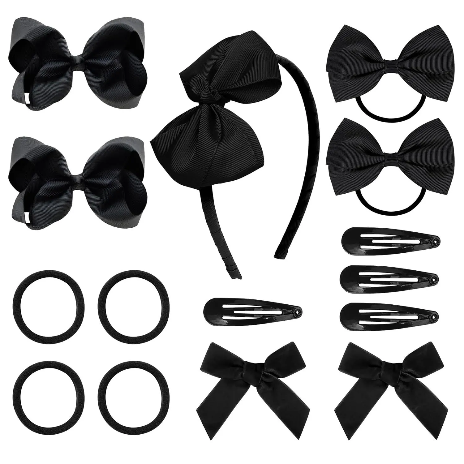 Kids Grosgrain Ribbon Bowknot Hair Accessories Including Headband Hair Clips And Ties For Girls Cute Solid Color Design