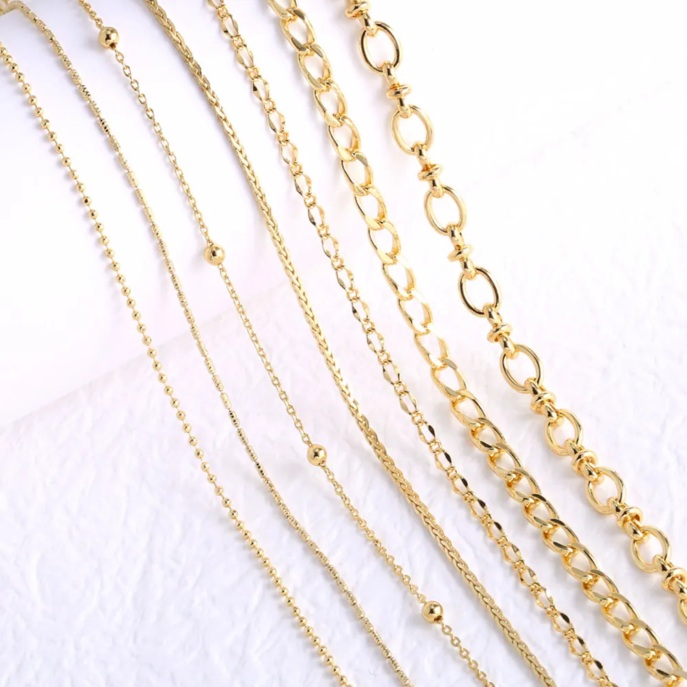 Gold Plated Copper Jewelry Chains For DIY Necklace Making Link Ball Figaro Snake Cable Chains With Lobster Clasp