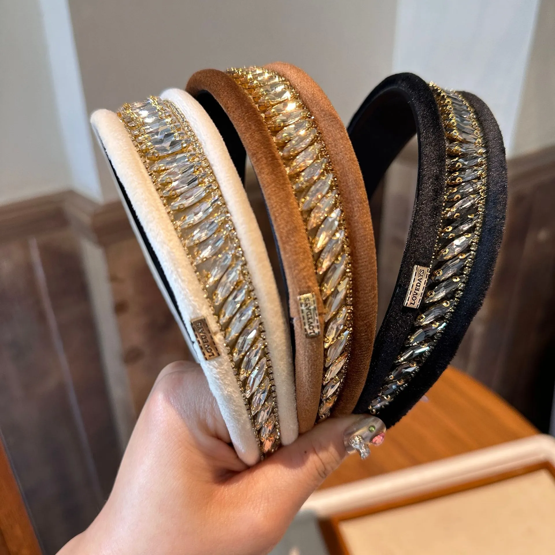 Serre-tête Rembourré En Velours Avec Strass Bandeau À Bord Large Élégant Vintage Luxe Pour Femmes