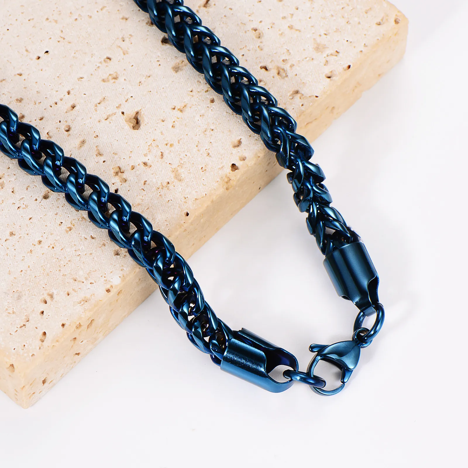 Collana A Catena Intrecciata In Acciaio Inossidabile 304 Blu Da Uomo Hip Hop Gioielli Lucidati