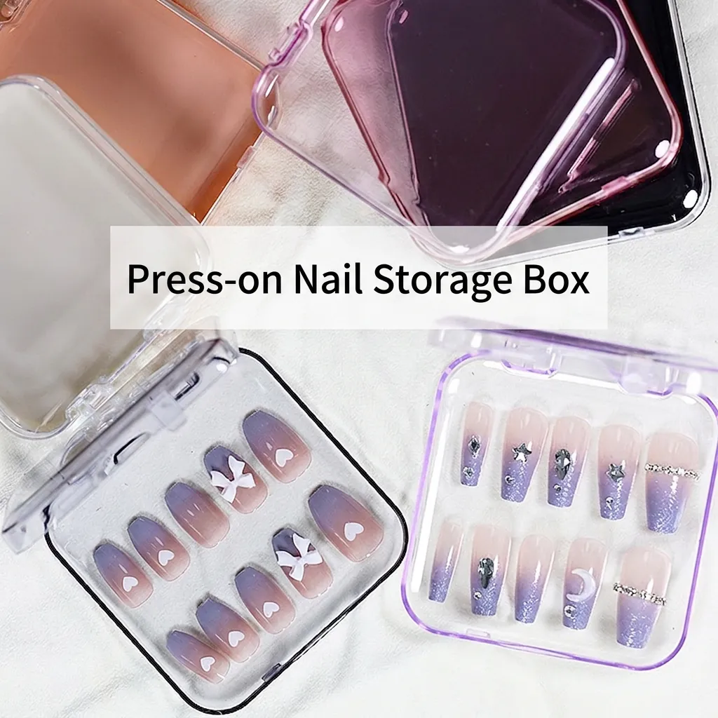Press On Nail Storage Box Transparent Plastic Square Flip Top Dustproof Portable Organizer Container Nail Art Display