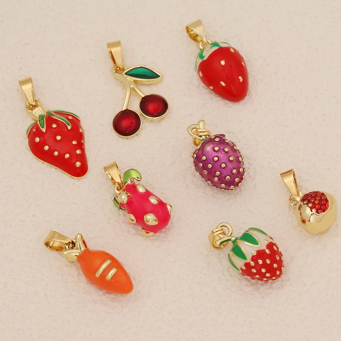 Pendentifs De Fruits Mignons Laiton Émail Fraise Cerise Breloques Pour La Fabrication De Bijoux DIY Style Doux