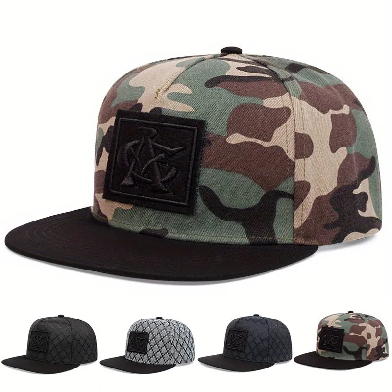 Snapback Hat Acrylic Embroidered Camouflage Jacquard Pattern Flat Brim Hip Hop Streetwear Baseball Cap Adjustable