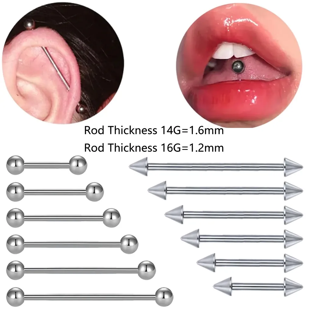 Stainless Steel Tongue Rings Barbell Piercing Jewelry Double Ball And Cone High Polished Body Jewelry For Men Women