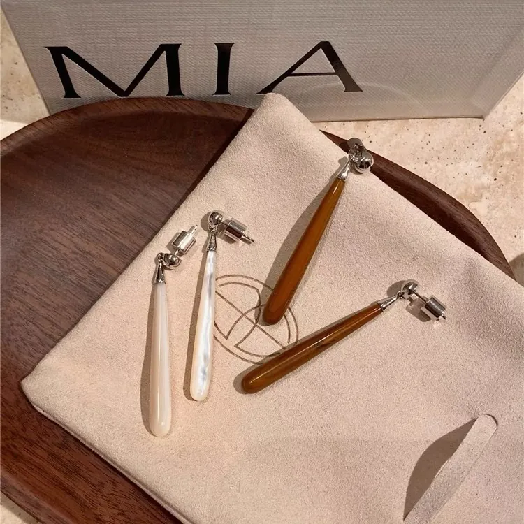 Long Teardrop Earrings Copper White Mother Of Artificial Pearl Wooden Grain Stone Elegant Dangle Jewelry For Women