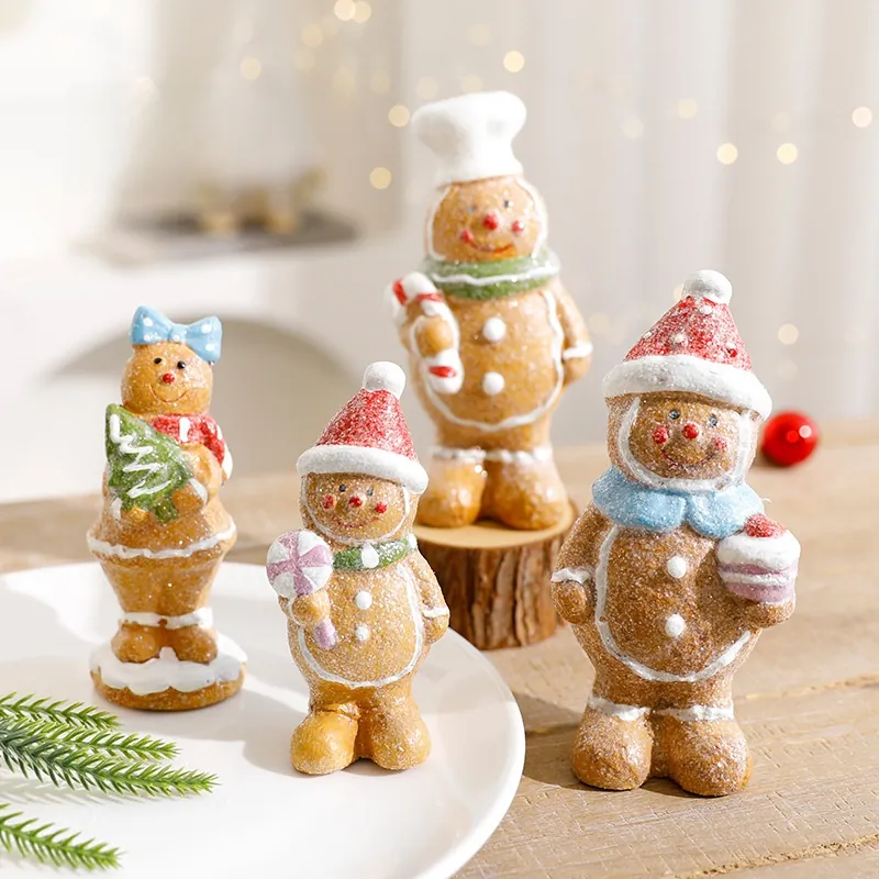 Christmas Gingerbread Man Desktop Ornament Ceramic Hollow Figurines For Holiday Festive Home Tabletop Decor Xmas Gift