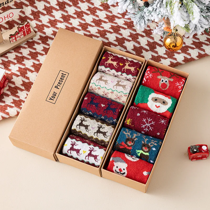 Calze Di Natale Misto Lana Calde Metà Tubo Motivi Renna Babbo Natale Regalo Inverno Donne