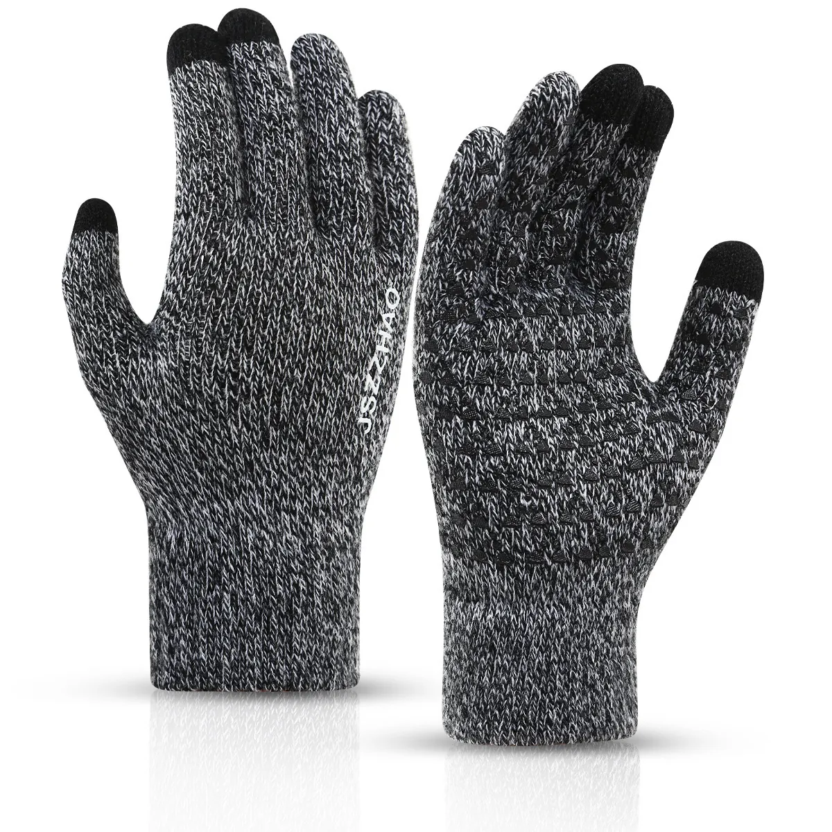 Knitted Winter Gloves Warm Thickened Anti-Slip Silicone Touch Screen Compatible Outdoor Cycling Sports Windproof Unisex