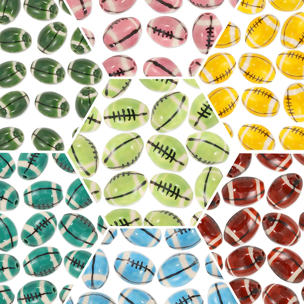 American Football Shaped Ceramic Beads Colorful Rugby Sports Style Loose Spacer Beads For Jewelry Making DIY Bracelets Necklaces