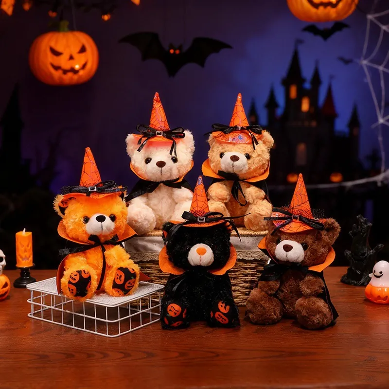 Orsetto Di Peluche Halloween Giocattolo Cappello Da Mago Mantello Motivo Zucca Animale Di Peluche Regalo Festa Decorazione