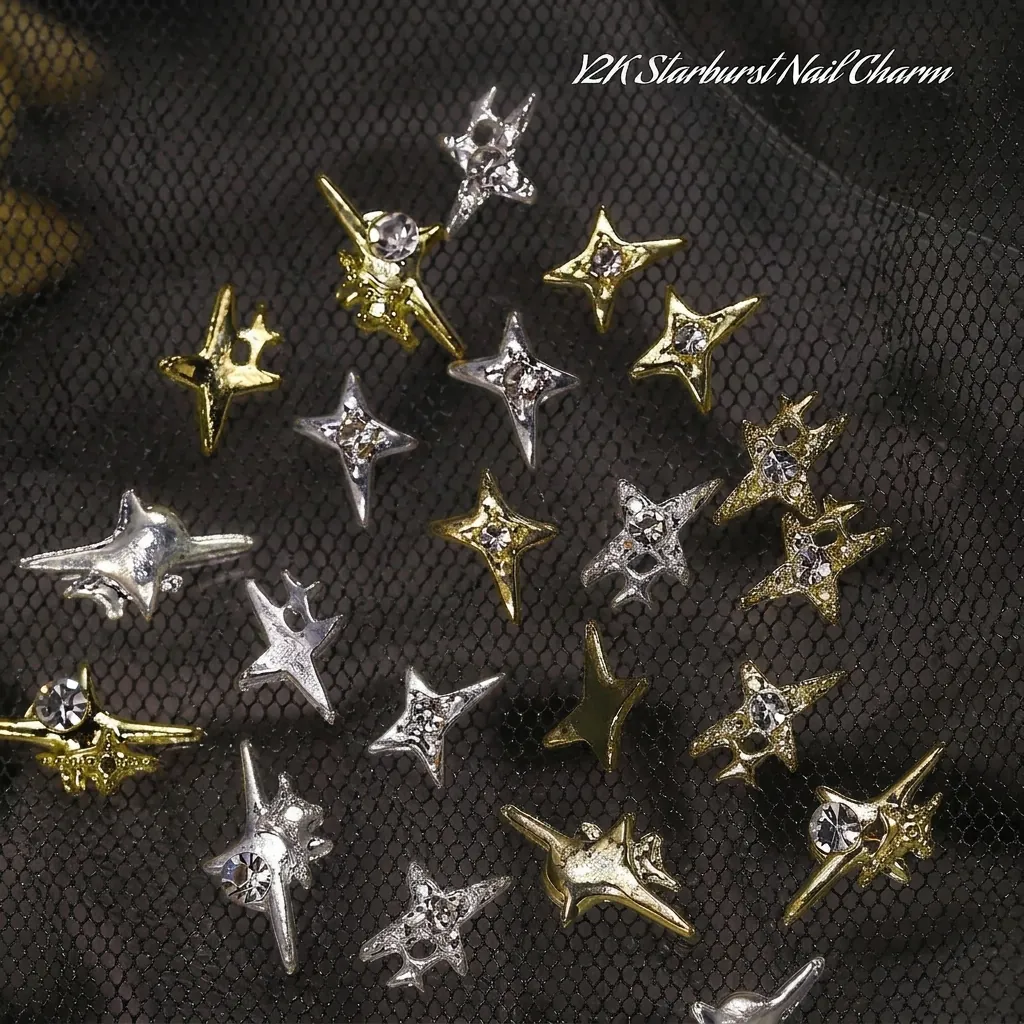 Y2K Starburst Mini Nail Art Charms 3D Star Rhinestone Inlaid Alloy Accessories For DIY Manicure Nail Decorations 30 Styles