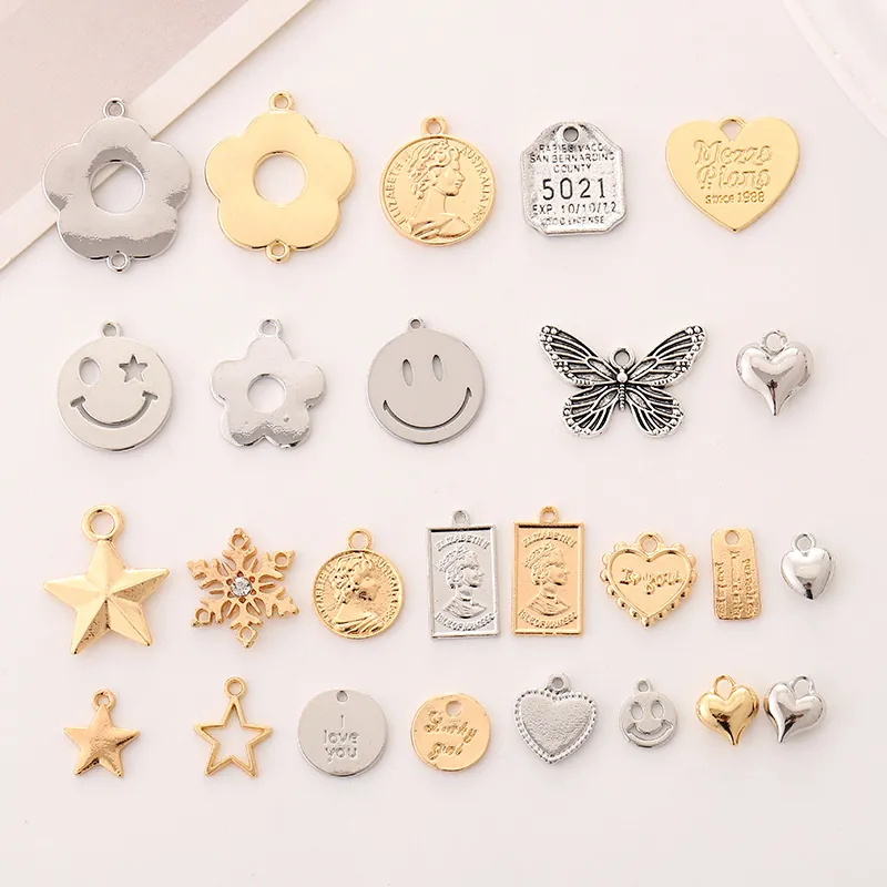 Alloy Charms Pendants For DIY Jewelry Making Heart Star Flower Butterfly Coin Shape Vintage Aesthetic Accessory Bracelet