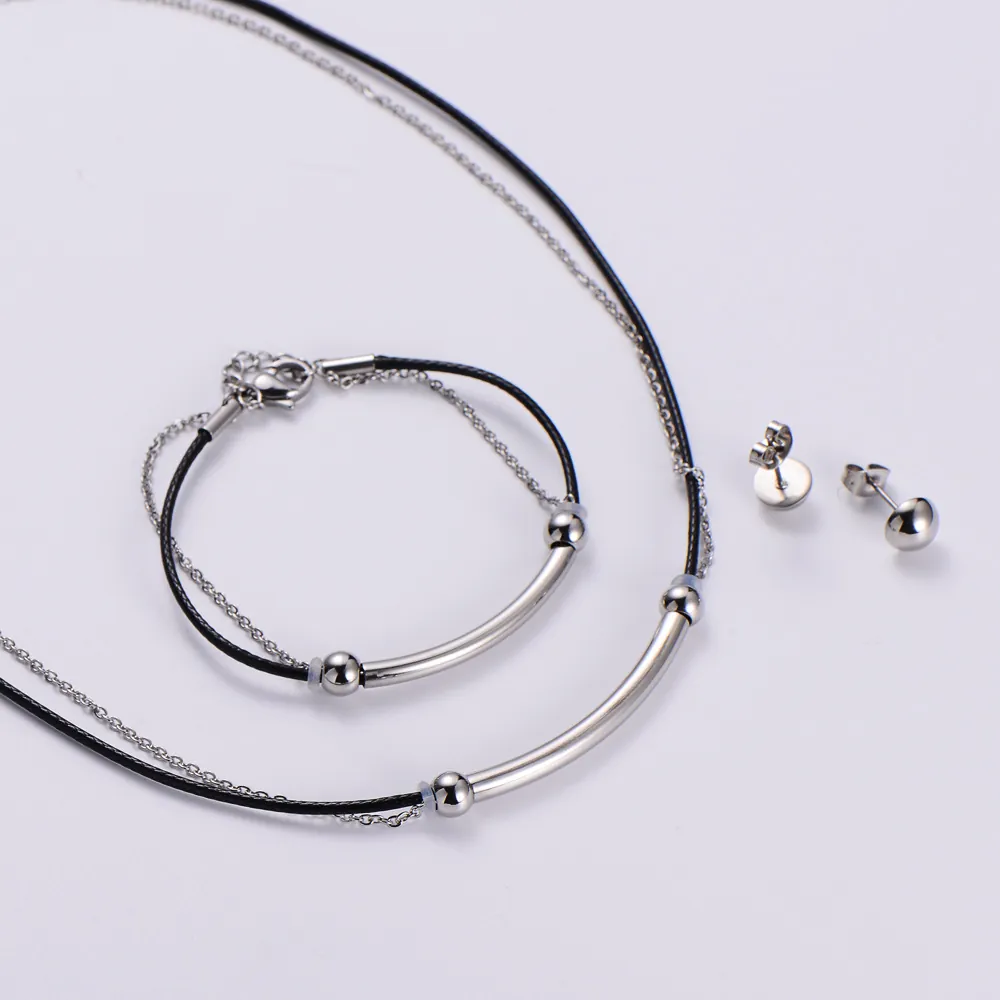 316L Stainless Steel Jewelry Set For Women Minimalist Curved Tube Necklace Bracelet Stud Earrings Geometric Jewelry