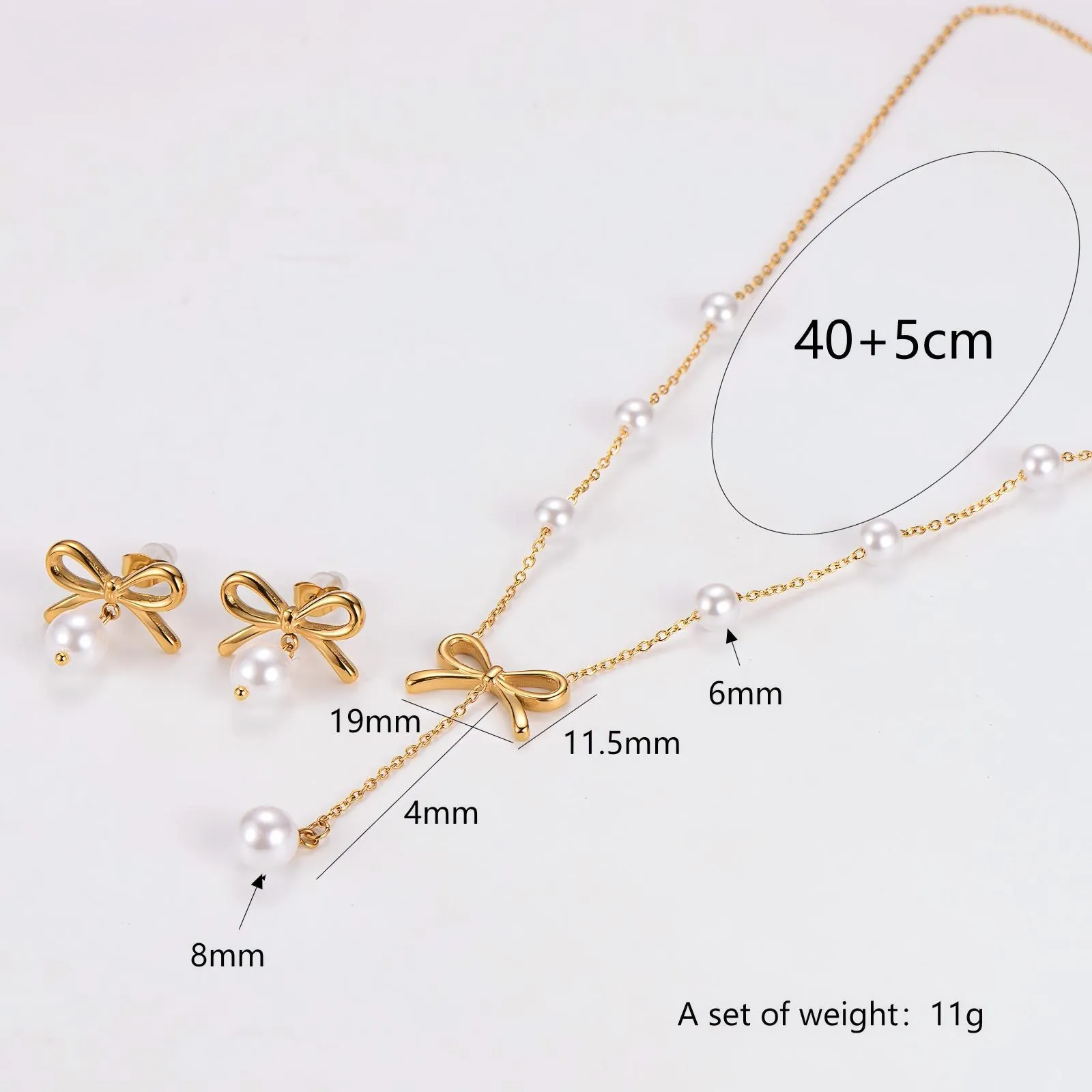 Bowknot Artificial Pearl Necklace And Earrings 304 Stainless Steel 18K Gold Plated Elegant Minimalist Designer Jewelry For Women