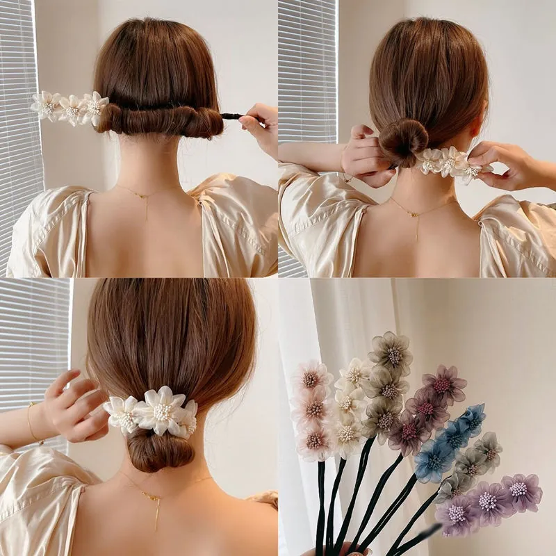 Accessorio Per Chignon Con Fiori In Tessuto E Künstliche Perle Artificiali Strumento Flessibile Per Acconciature Da Donna