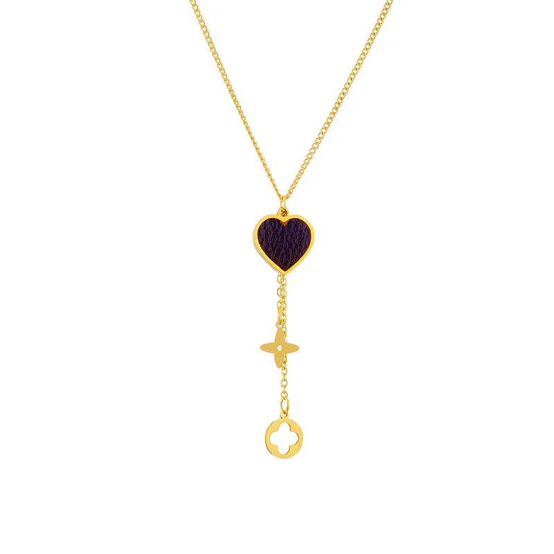 Heart Clover Star Pendant Necklace Titanium Steel Gold Plated Tassel Box Chain Elegant Jewelry For Women