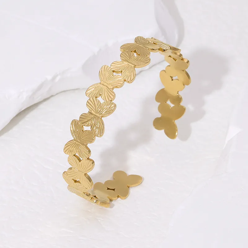 Bracciale Rigido Farfalla Acciaio Inossidabile Regolabile Polsino Design Di Nicchia Gioielli Minimalisti Per Donna