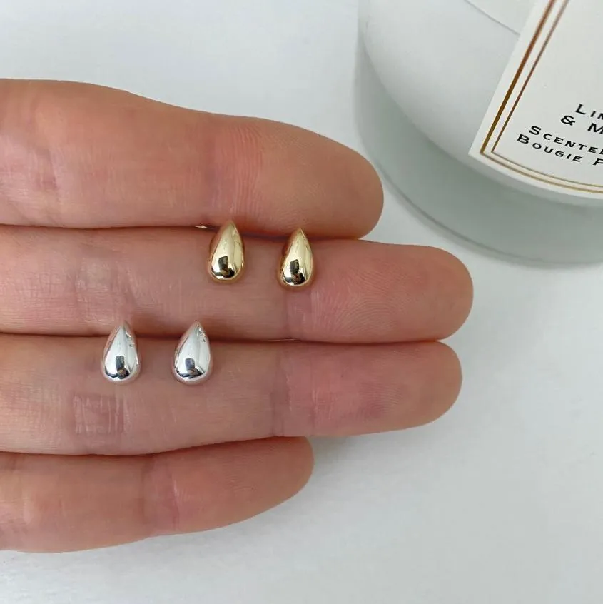 925 Sterling Silver Stud Earrings Minimalist Water Drop Shape Polished Jewelry For Women Korean Ins Style