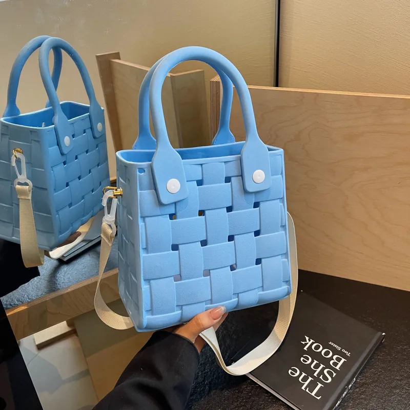 Woven Handbag EVA Waterproof Small Square Crossbody Shoulder Bag For Women Summer Beach Vacation Korean Style