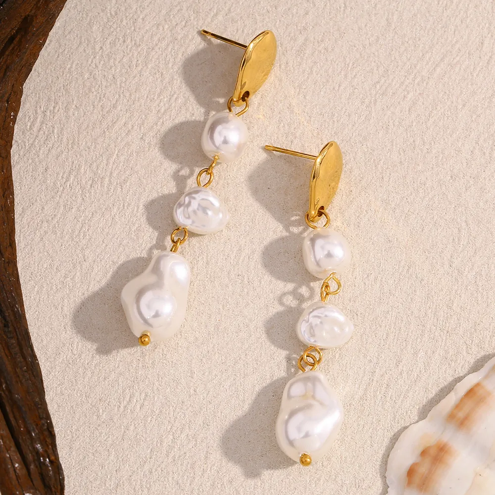 Baroque Imitation Artificial Pearl Dangle Earrings Stainless Steel 18K Gold Plated French Style Irregular Drop Jewelry For Women