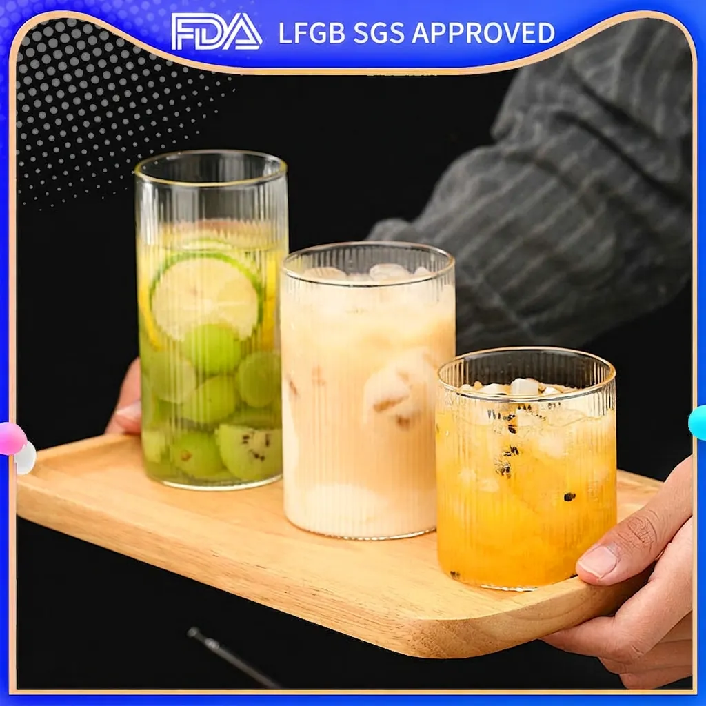 Vaso De Vidrio Estriado Con Rayas Verticales De Borosilicato Resistente Al Calor Estilo Nórdico Para Café Y Té