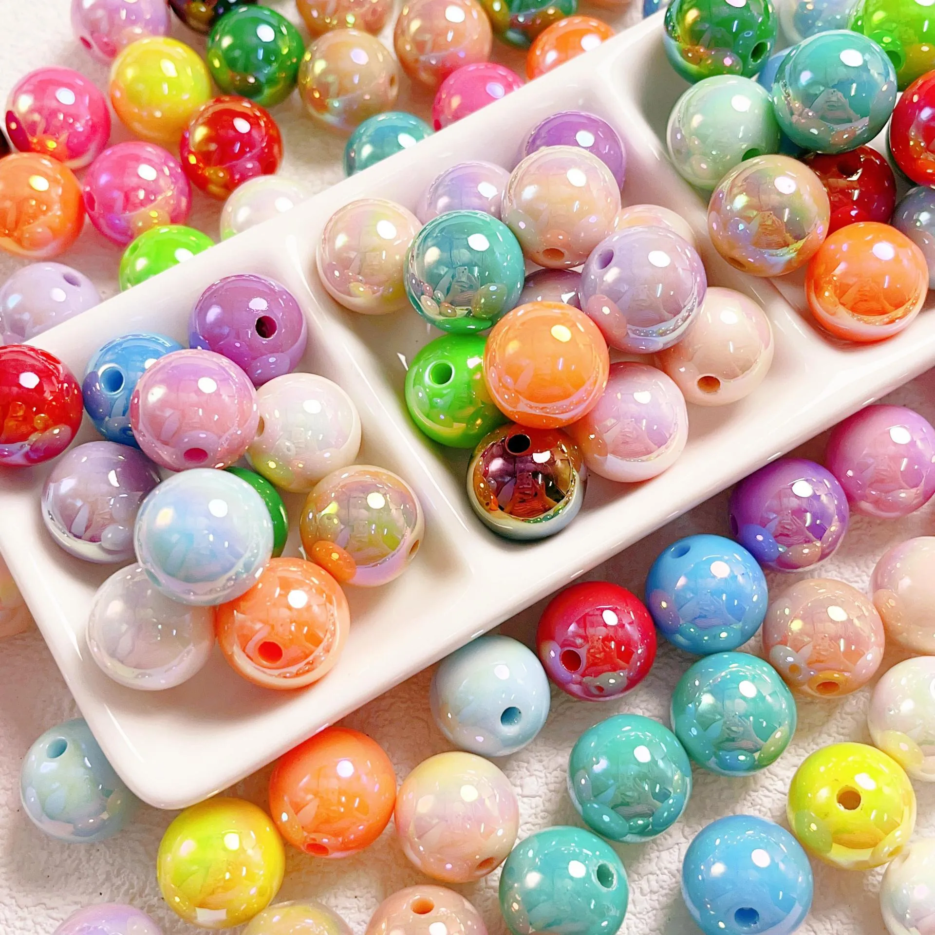 Colorful Acrylic Round Beads AB Plated Iridescent Loose Beads For DIY Jewelry Making Phone Chain Accessories