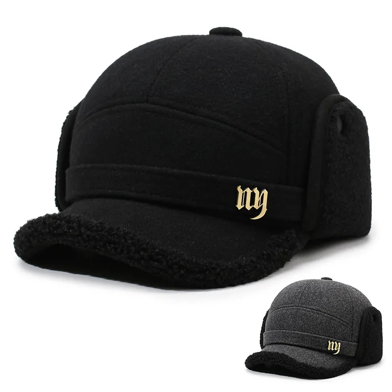 Winter Baseball Cap With Earflaps Woolen Thick Fleece Lined Warm Windproof Outdoor Ear Protection Hat