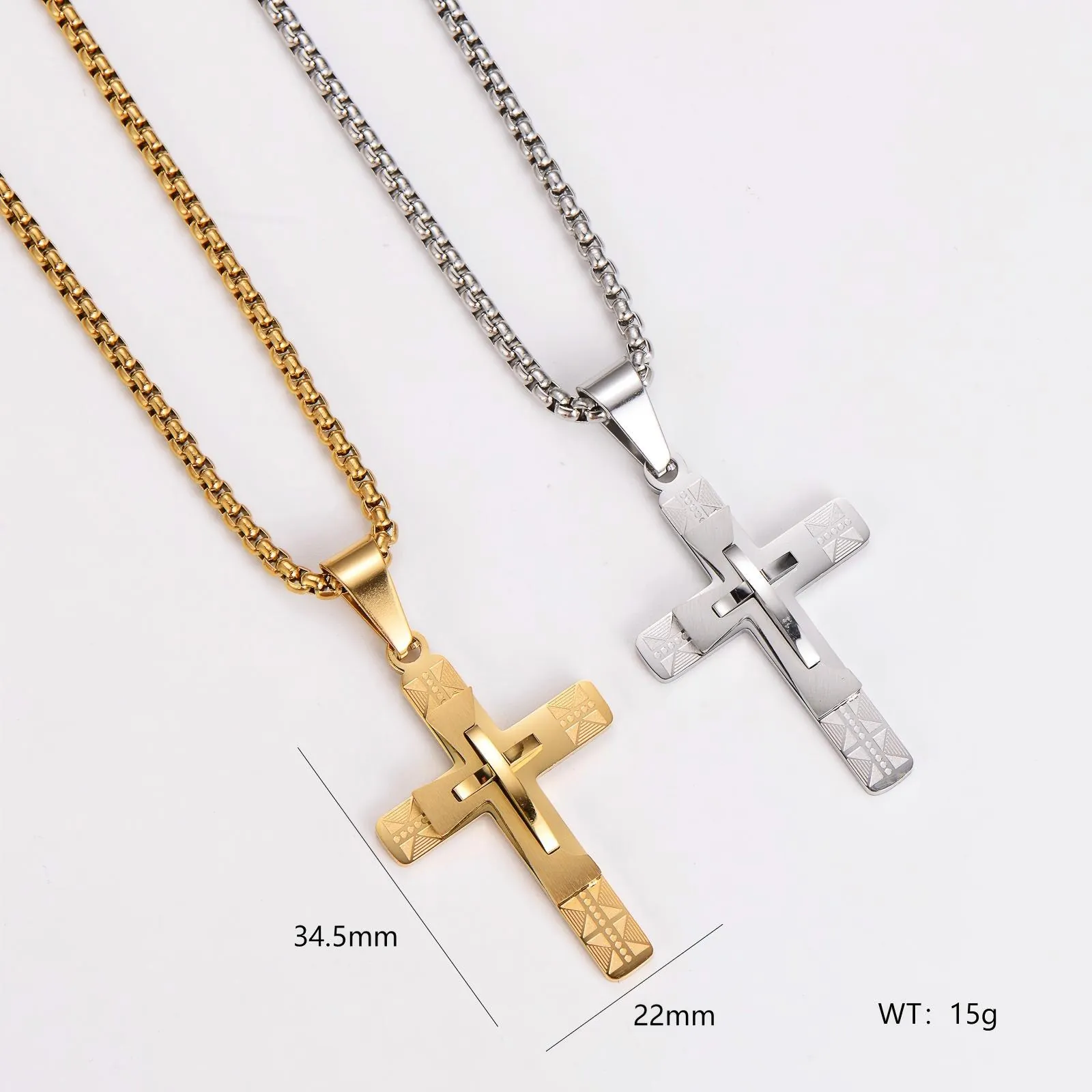 Hip Hop Cross Pendant Necklace For Men Women Retro Textured 304 Stainless Steel Layered Punk Jewelry Gift