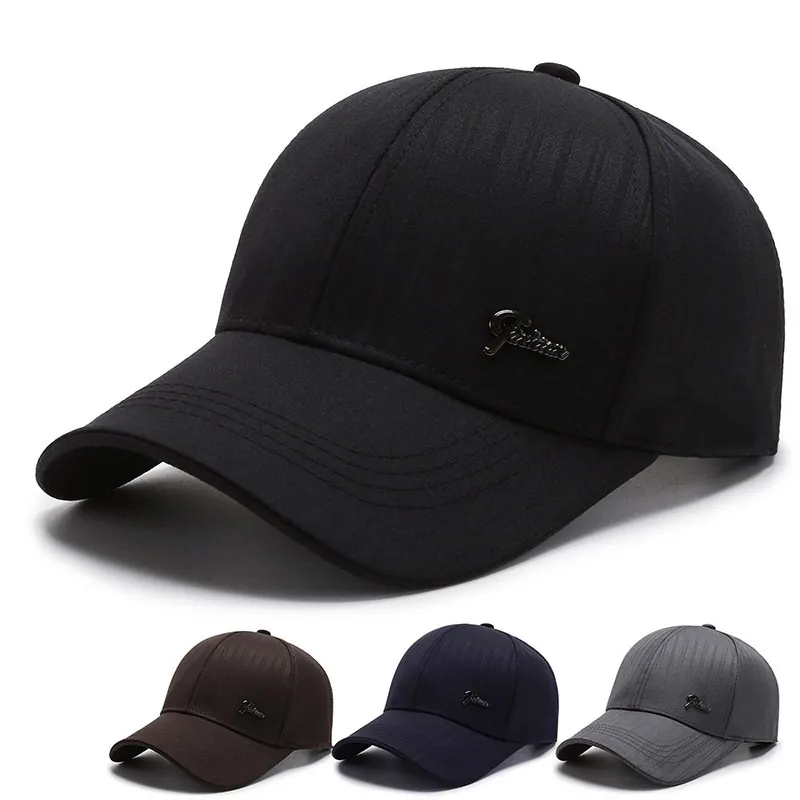 Baseball Cap For Men Polyester Textured Vertical Stripes Adjustable Sun Protection Outdoor Casual Hat With Metal Logo