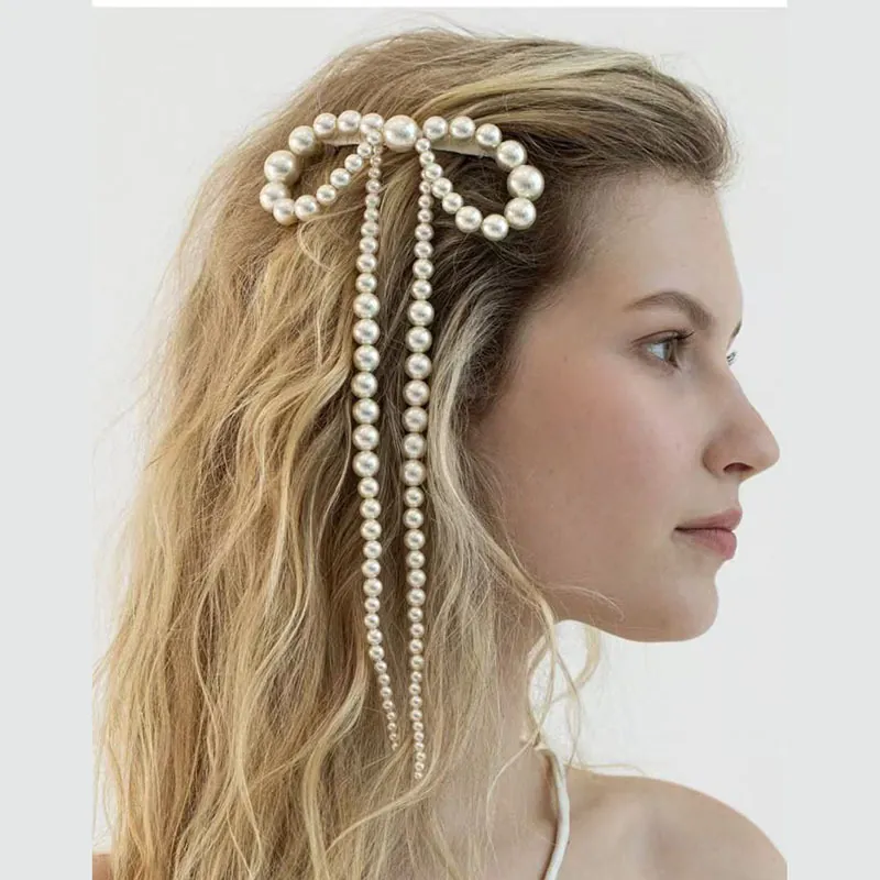 Barrette À Cheveux Noeud En Künstliche Perles Élégante Longue Frange Vintage Femme Accessoires Cheveux Mariage