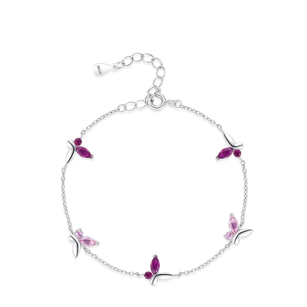 Bracciale Farfalla in Argento Sterling 925 con Zirconi Rosa Viola Gioielli Dolci Eleganti Regalo per Donna