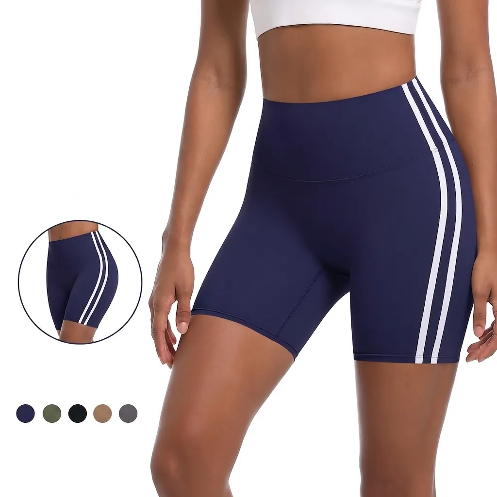 Women's High Waisted Yoga Shorts Quick Dry Breathable Biker Shorts Contrast Side Stripe Fitness Gym Running Sport Bottoms