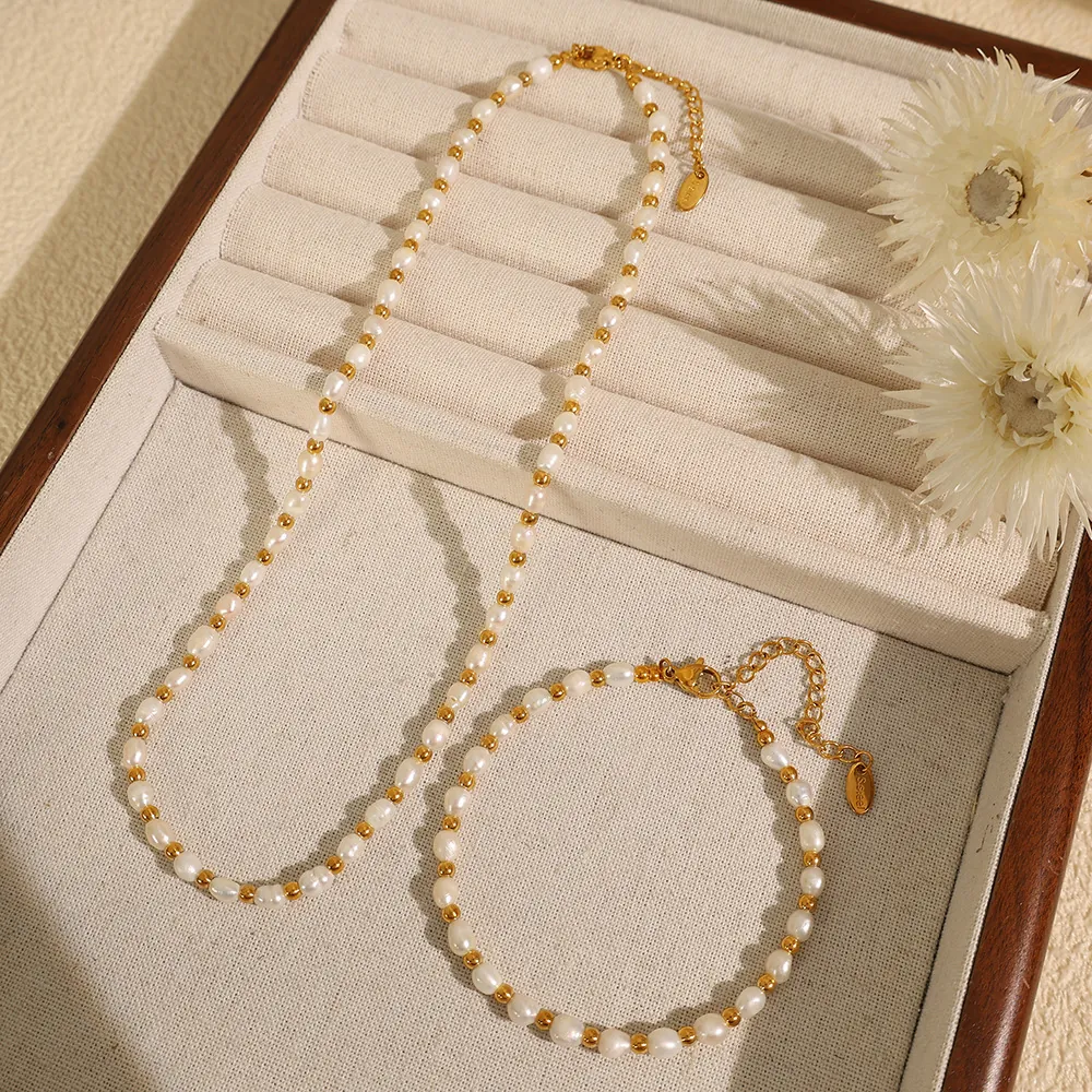 French Retro Baroque Freshwater Pearl Stainless Steel Necklace And Bracelet Elegant Minimalist Jewelry For Women