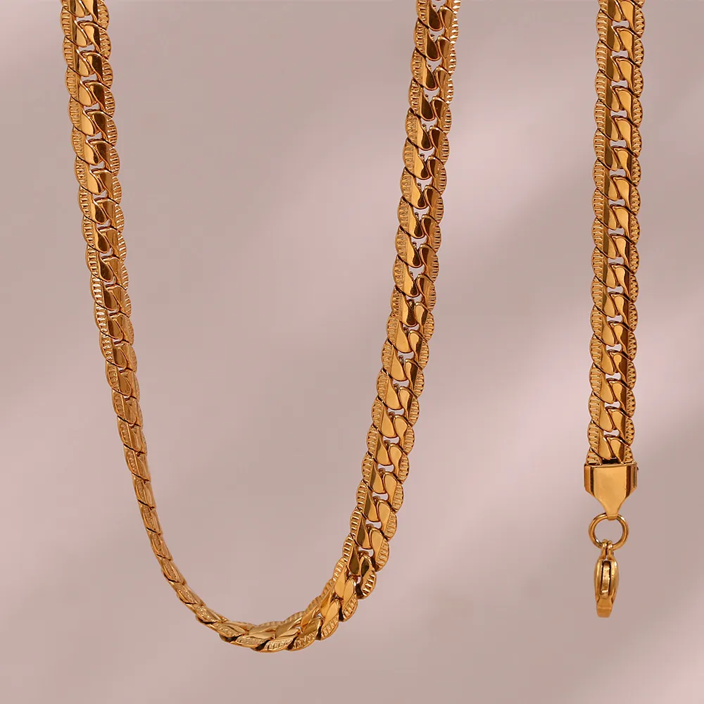 Minimalist Stainless Steel 18K Gold Plated Lace Cuban Link Chain Necklace Bracelet For Women Fashion Jewelry Accessory