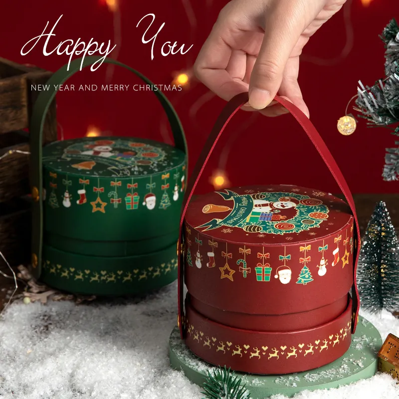 Portable Christmas Gift Box Cardboard Handheld Packaging Case Santa Snowman Xmas Eve Holiday Present Carrier Decoration