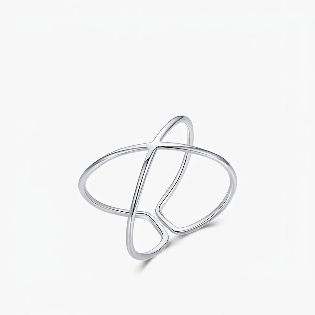 925 Sterling Silver Cross Ring Adjustable Geometric Double Line Minimalist Elegant Jewelry For Women