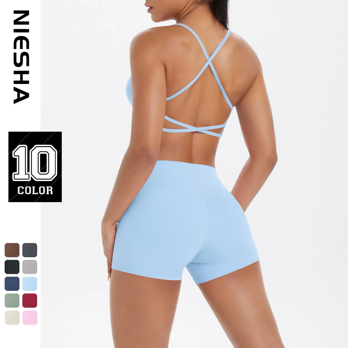 Ensemble de Fitness de Yoga Sans Couture pour Femmes Soutien-Gorge à Dos Croisé Et Short à Taille Haute Tenue d'Entraînement Respirante Haut et Bas
