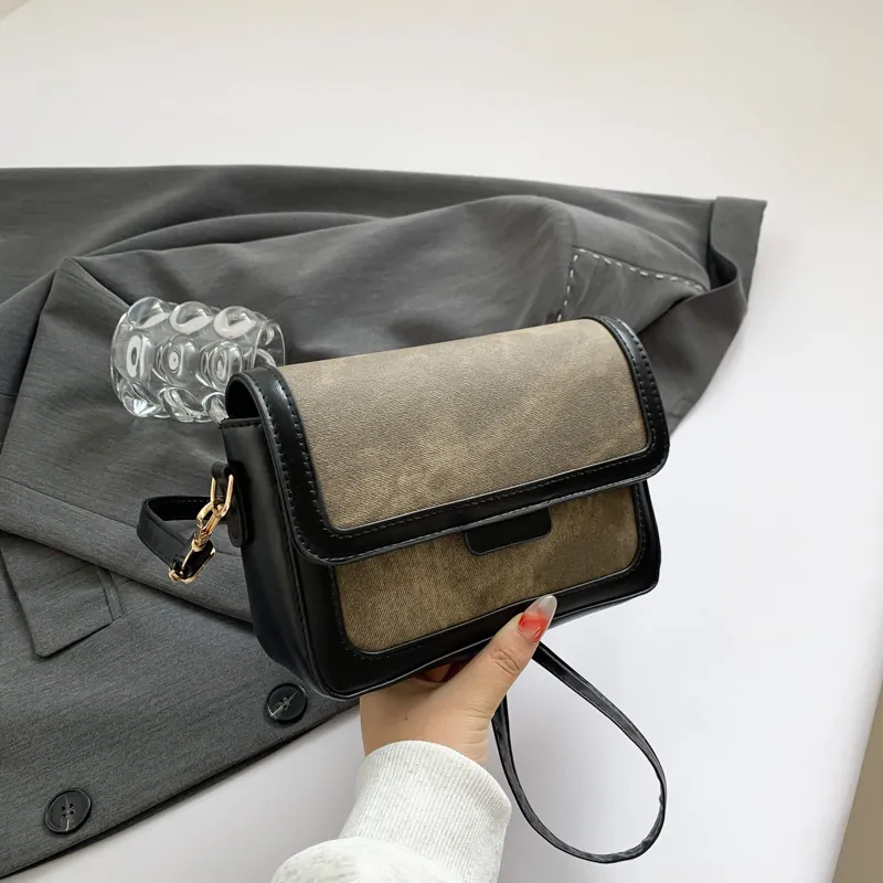 Women Patchwork Crossbody Bag PU Leather And Denim Texture Small Square Flap Shoulder Bag For Casual Travel Retro Style