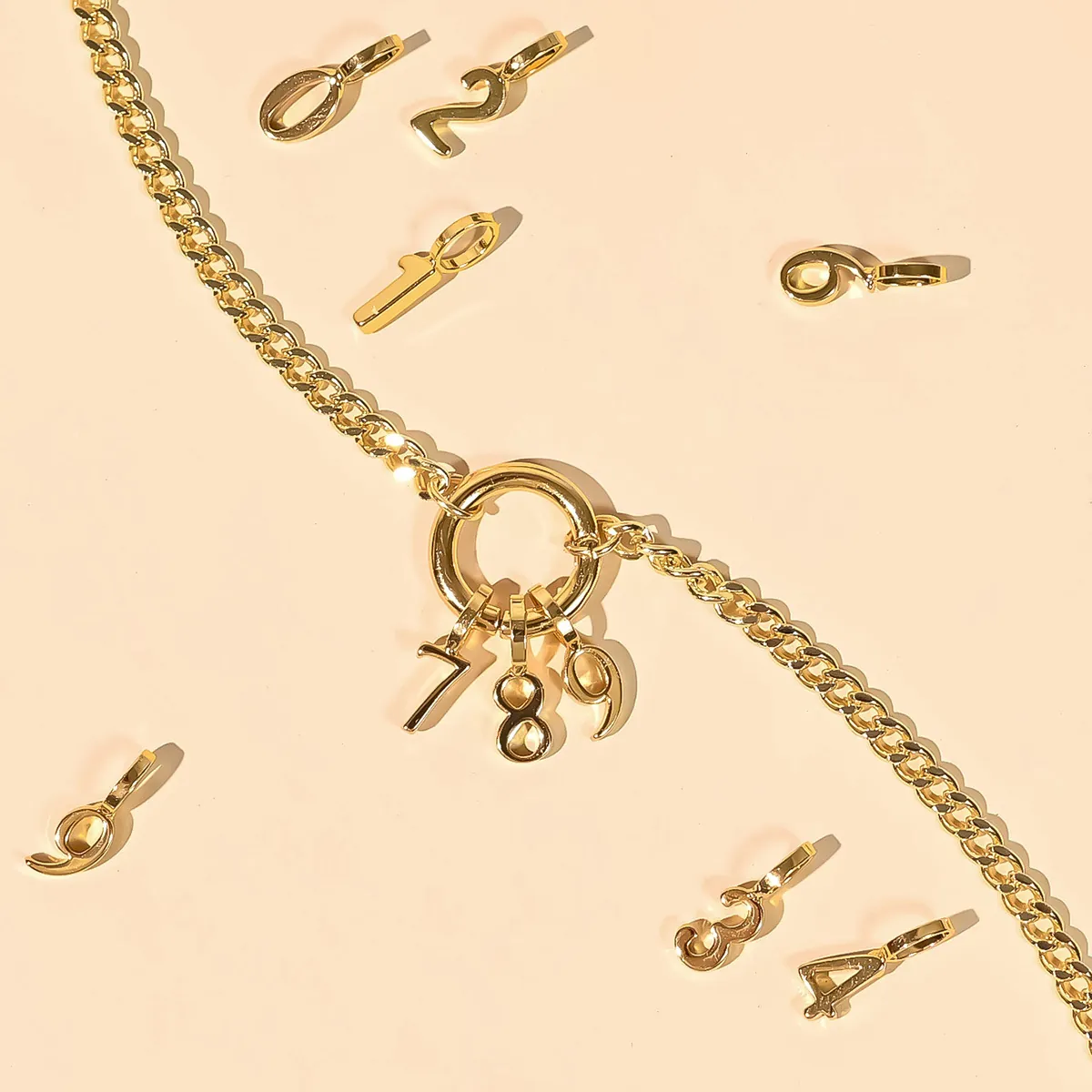 Minimalist Number Pendant Necklace 18K Gold Plated Copper Rhinestone DIY Jewelry Chic Unisex Accessories
