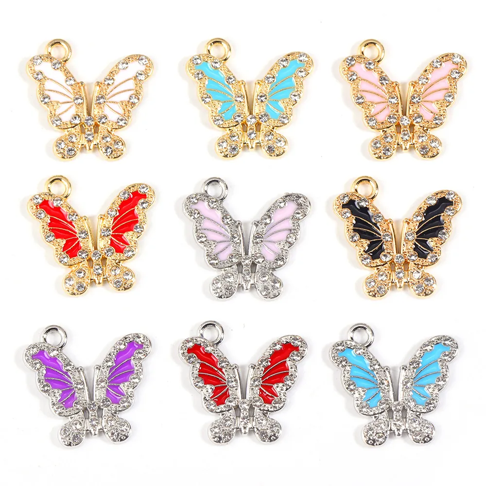 Butterfly Charms Alloy Rhinestone Enamel Pendants For DIY Necklace Earring Making Fashion Jewelry Accessories