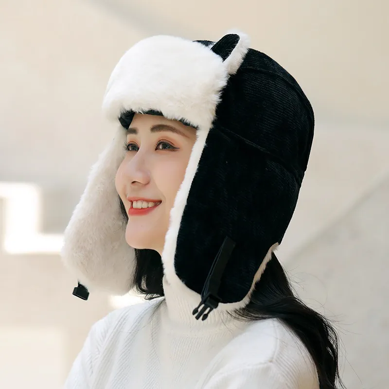 Women Winter Warm Acrylic Trapper Hat With Cute Cat Ears Thickened Faux Fur Ear Protection Windproof Lei Feng Hat Fashion