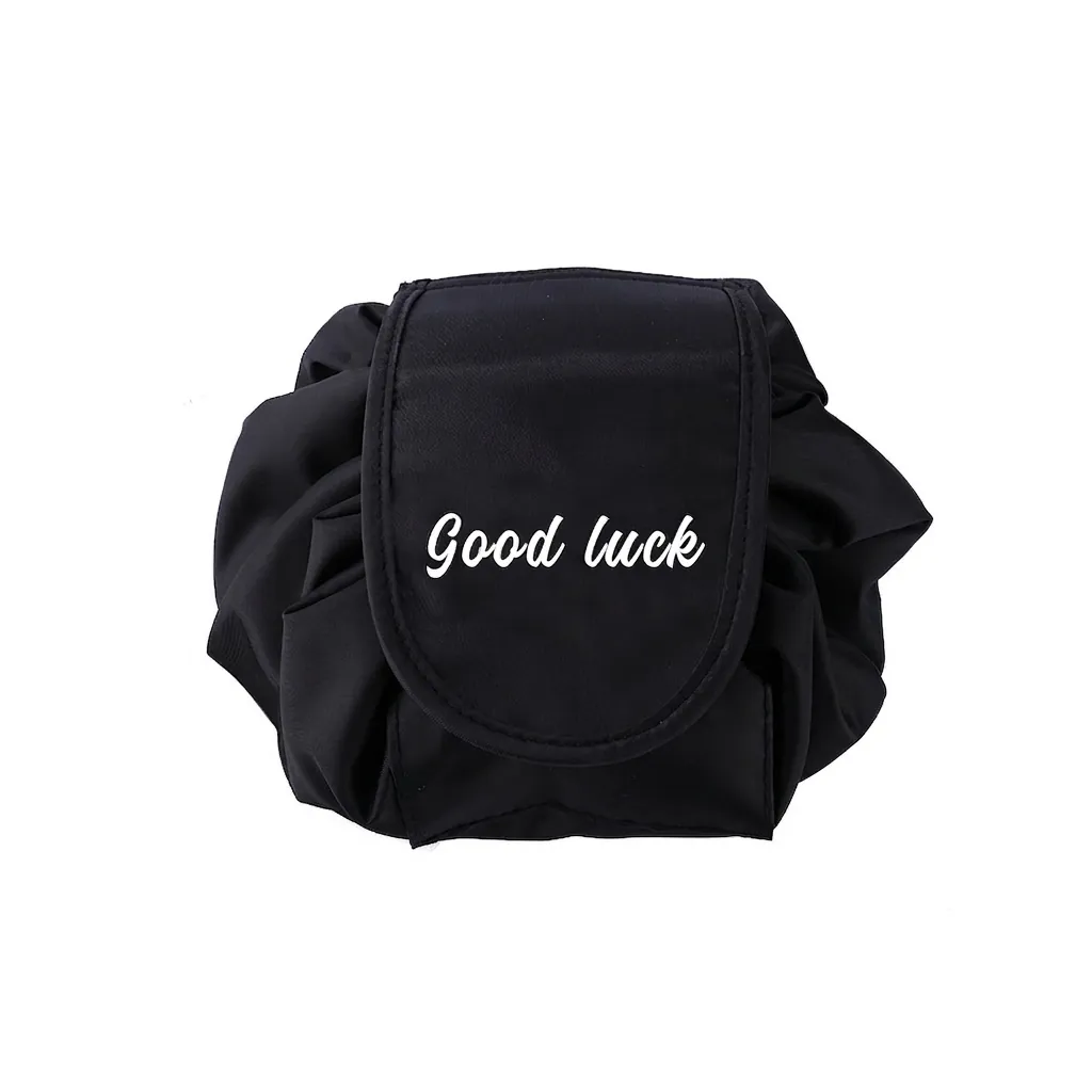 Large Capacity Drawstring Makeup Bag Portable Travel Toiletry Pouch Waterproof Oxford Cloth PU Leather Lazy Organizer