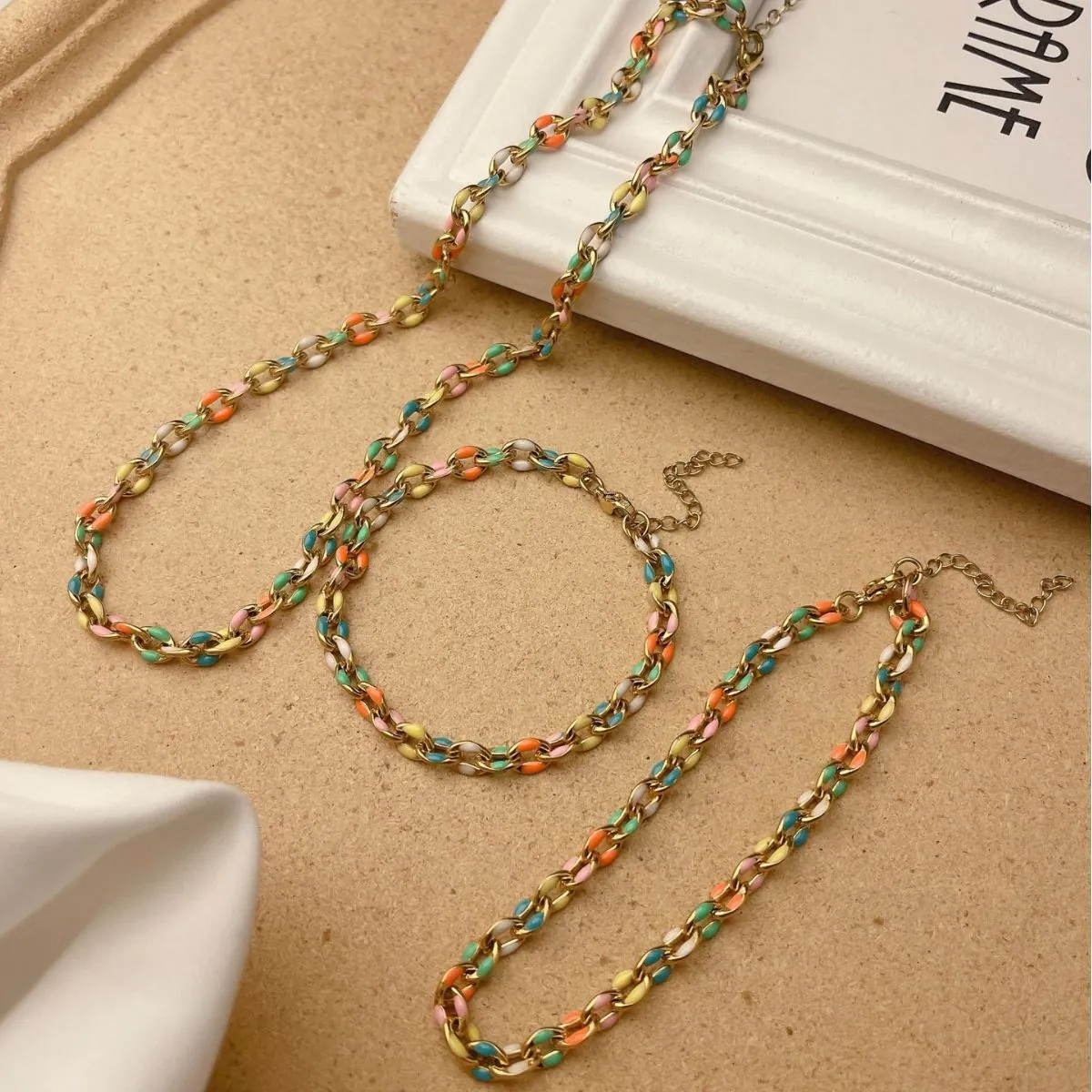 Bohemian Colorful Enamel Titanium Steel Jewelry Necklace Bracelet Anklet Chic Luxury Style For Women
