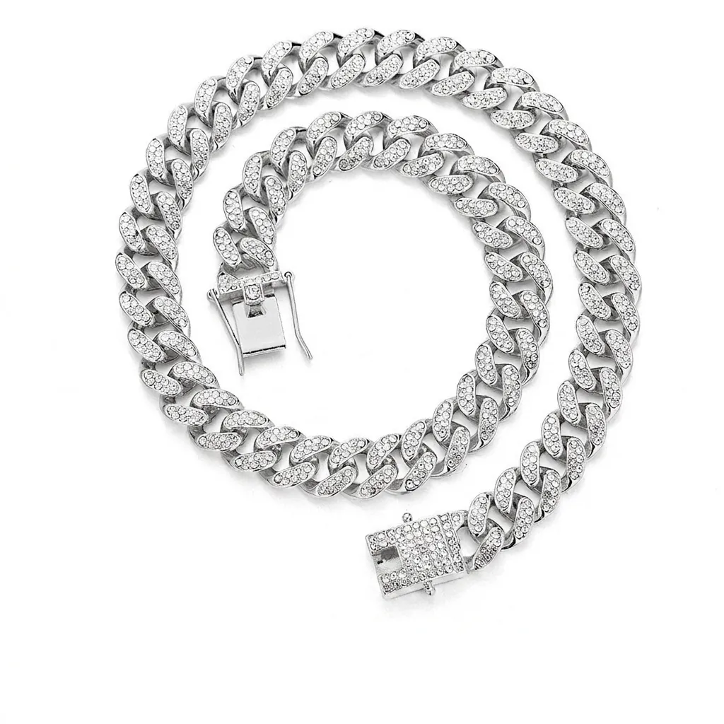 Iced Out Cuban Link Necklace Alloy Rhinestone Hip Hop Jewelry Party Streetwear For Men And Women