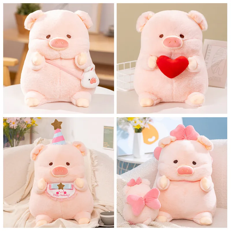 Cute Pink Pig Plush Toy Soft Stuffed Animal Piggy Doll Cartoon Heart Butterfly Birthday Hat Gift For Kids Children